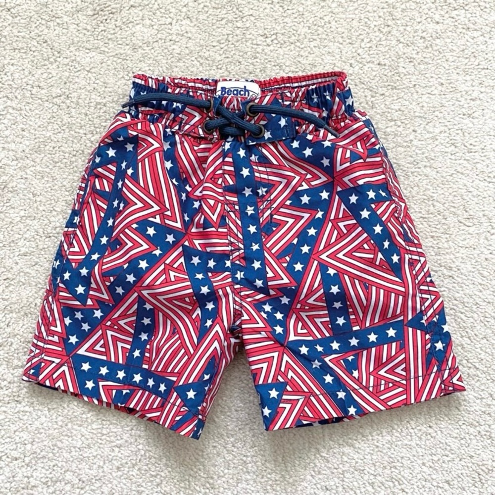 NEW Beach Bros. Americana Red White Blue 4th of July Swim Trunks Size 2T